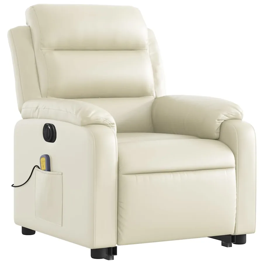 Fauteuil inclinable de massage électrique crème similicuir - 4