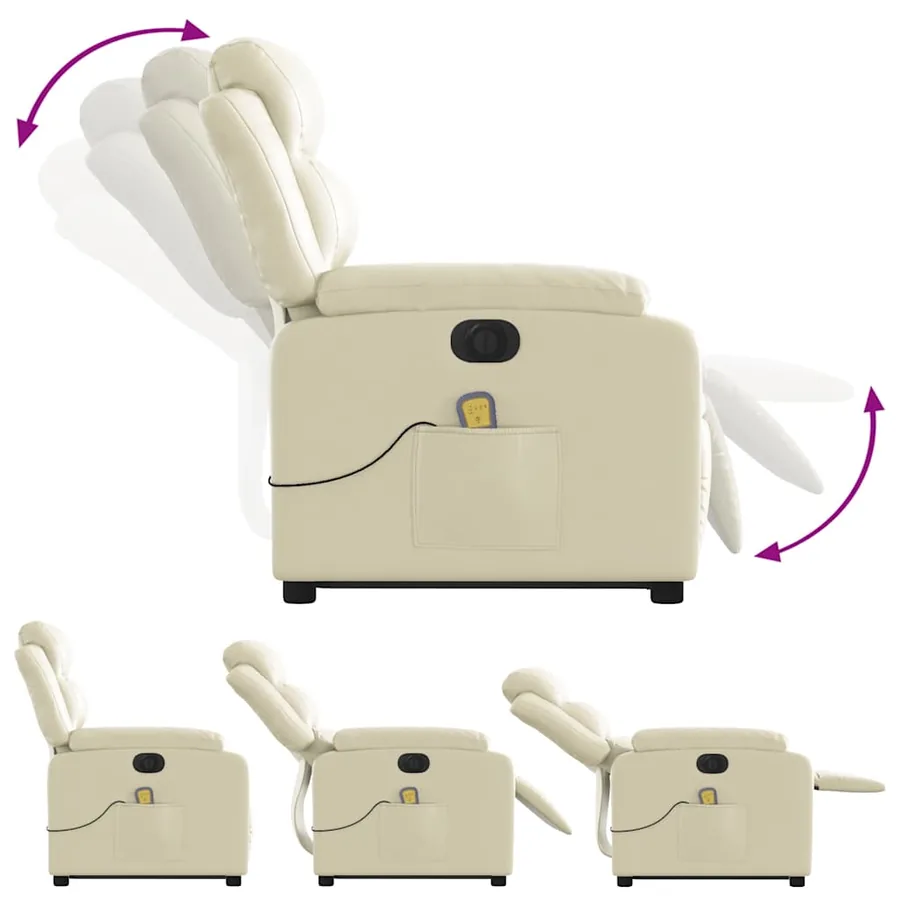 Fauteuil inclinable de massage électrique crème similicuir - 7