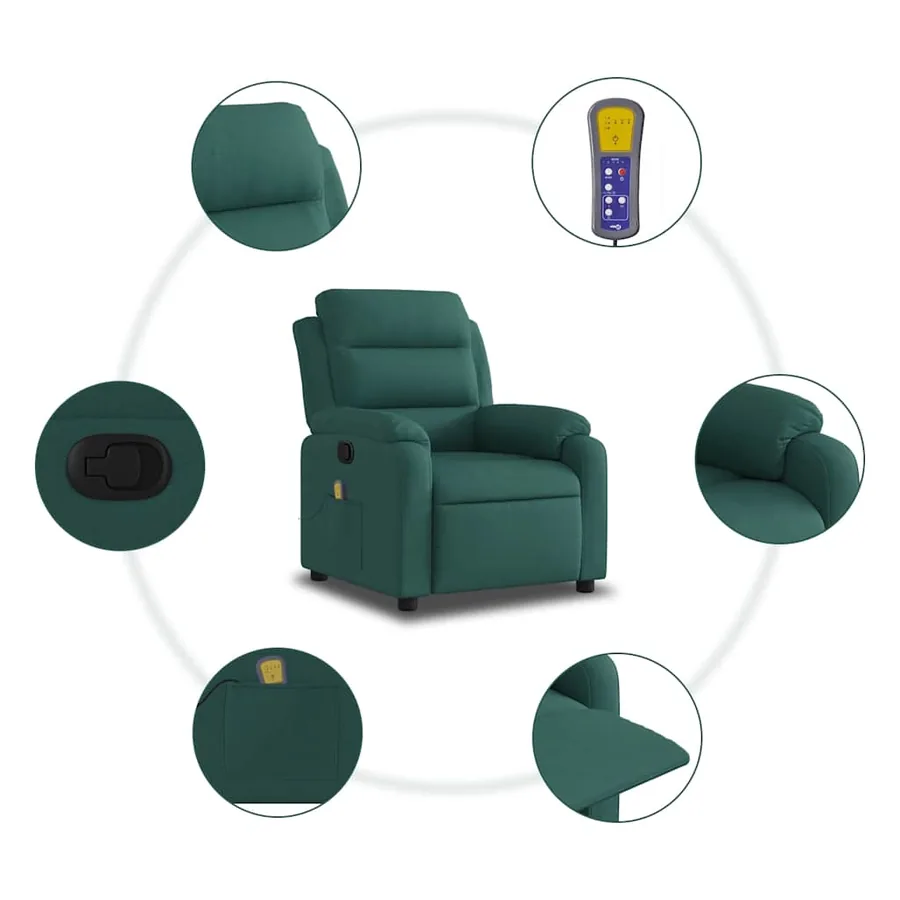 Fauteuil de massage inclinable Vert foncé Tissu - 7