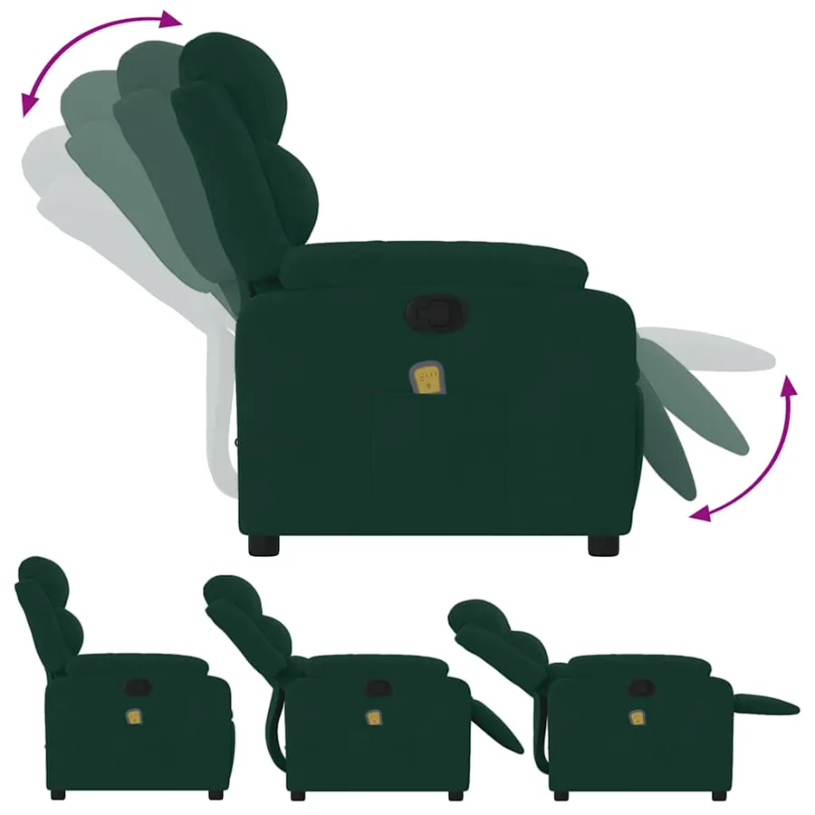 Fauteuil inclinable de massage vert foncé velours - 5
