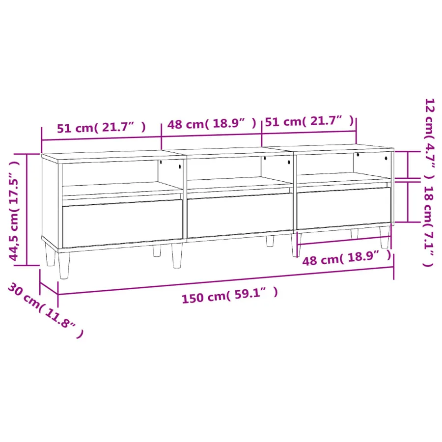 Meuble TV blanc 150x30x44,5 cm bois d'ingénierie - 10