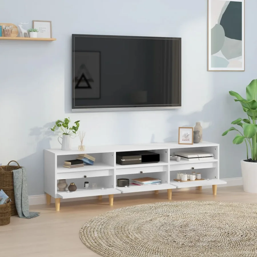 Meuble TV blanc 150x30x44,5 cm bois d'ingénierie - 3