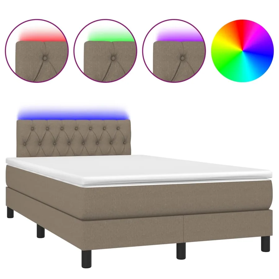 Sommier à lattes de lit avec matelas LED Taupe 120x200 cm Tissu - 2