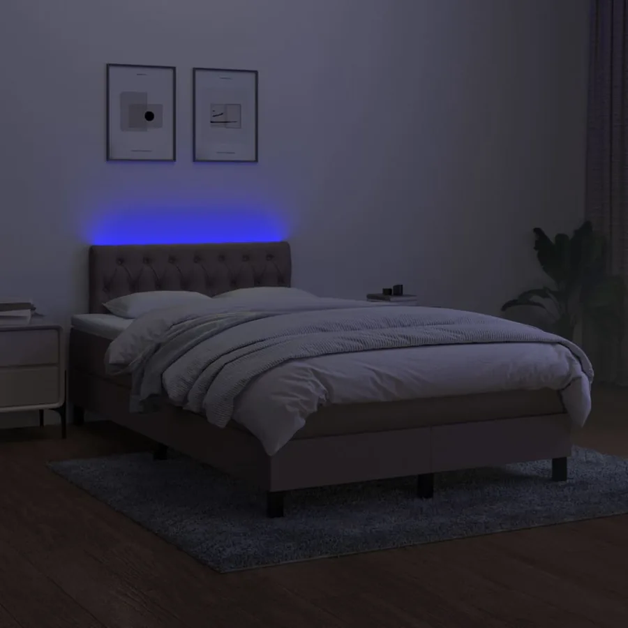 Sommier à lattes de lit avec matelas LED Taupe 120x200 cm Tissu - 4