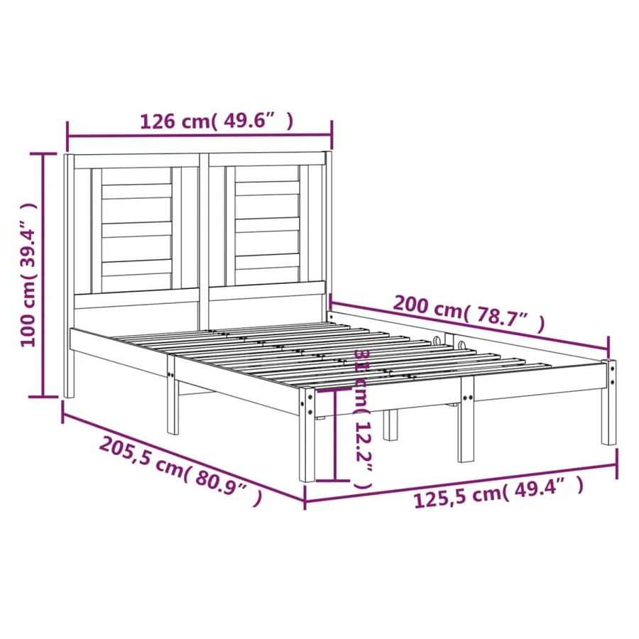 Cadre de lit sans matelas 120x200 cm bois de pin massif - 6