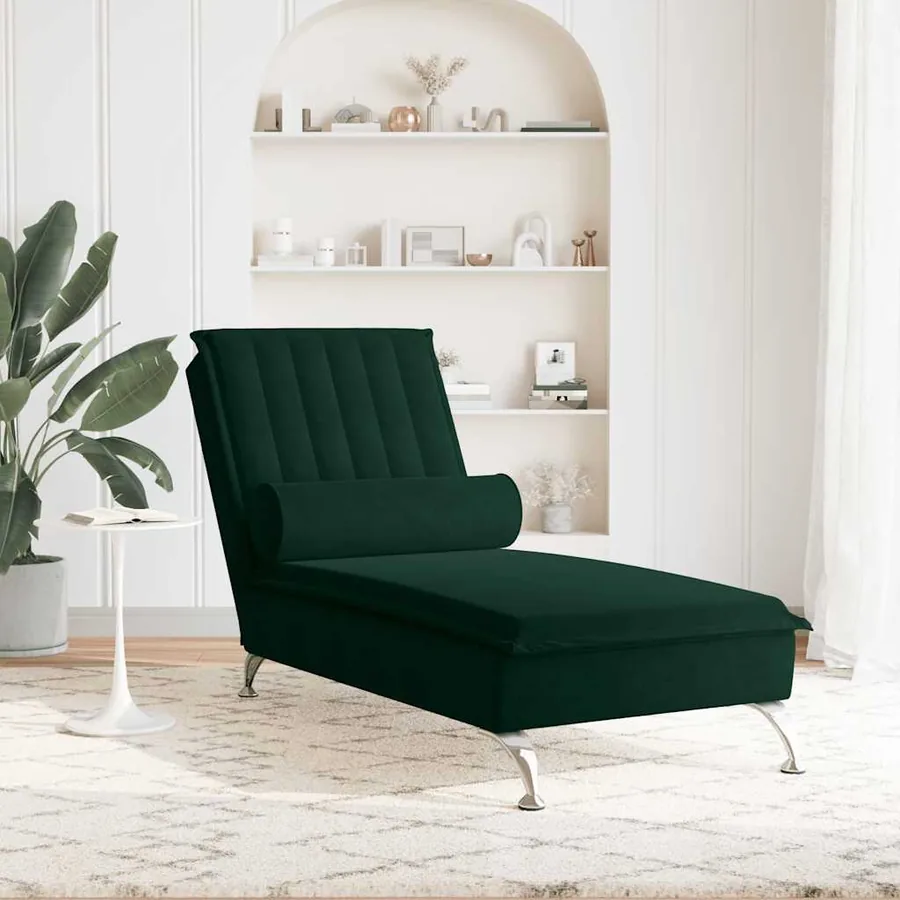 Chaise longue de massage avec traversin vert foncé velours