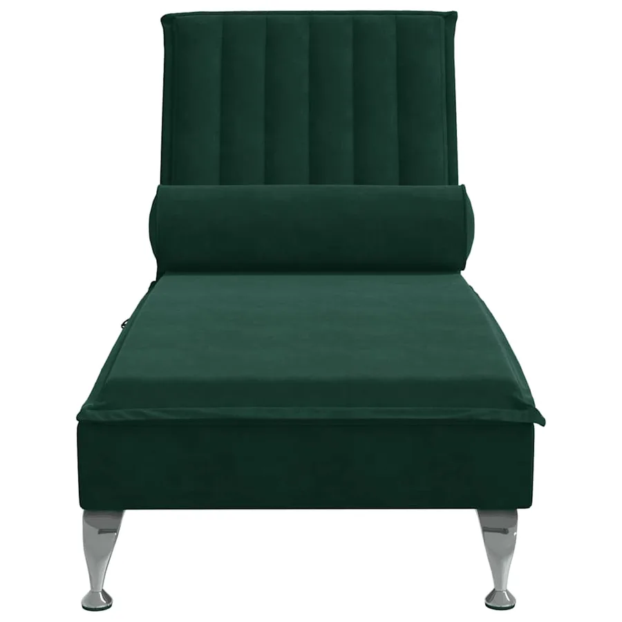 Chaise longue de massage avec traversin vert foncé velours - 4