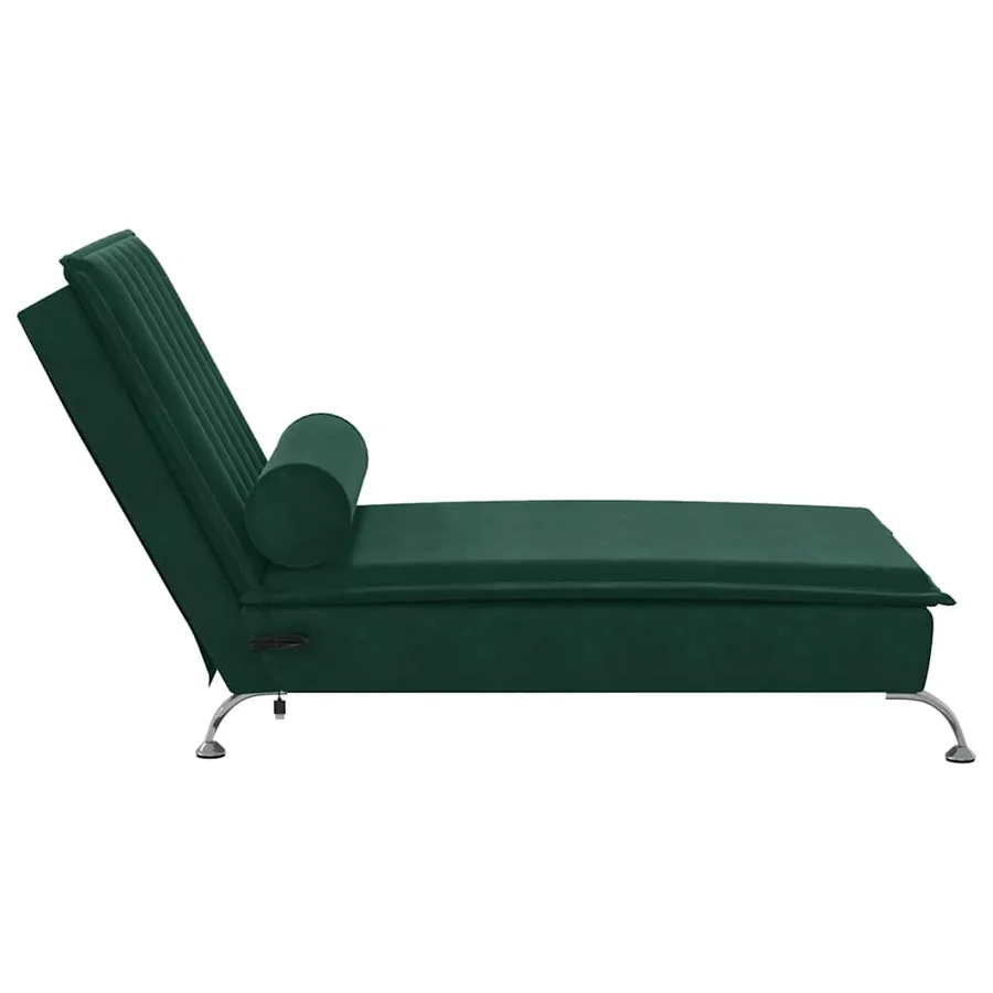 Chaise longue de massage avec traversin vert foncé velours - 5