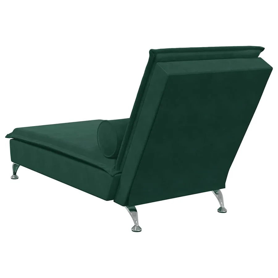 Chaise longue de massage avec traversin vert foncé velours - 6