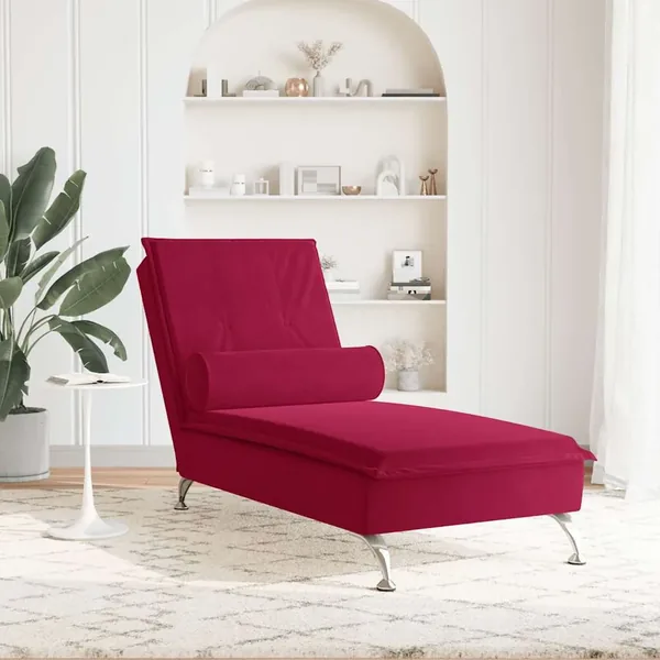 Chaise longue de massage avec traversin rouge bordeaux velours