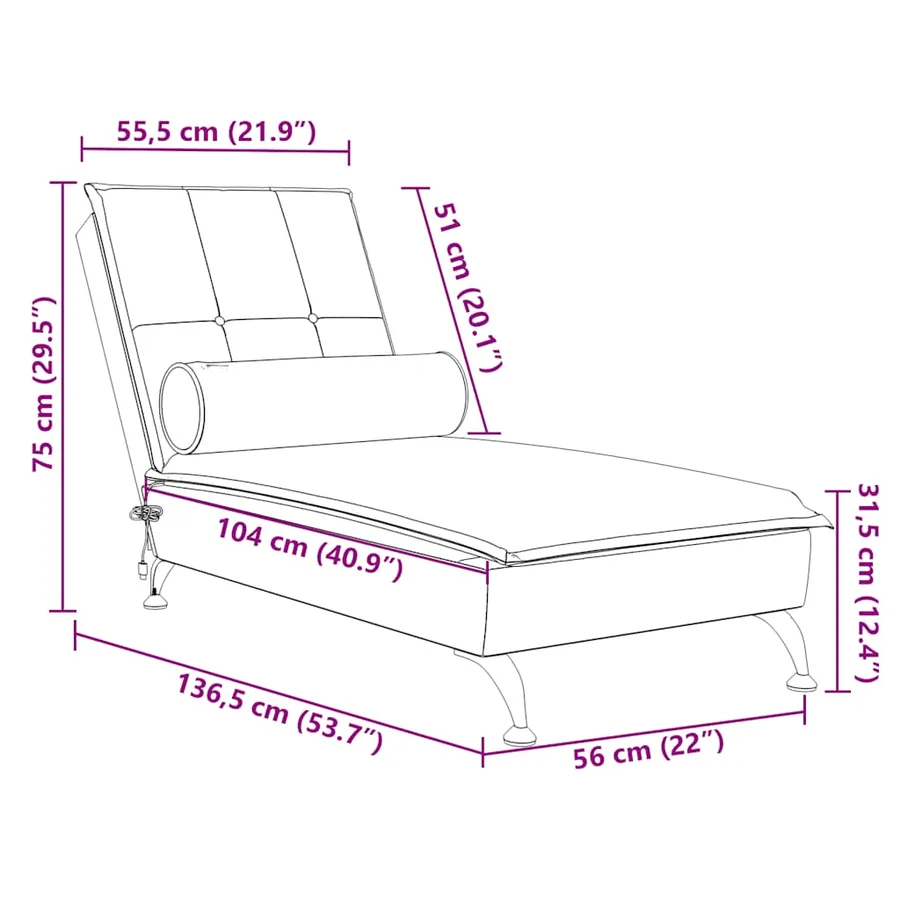 Chaise longue de massage avec traversin rouge bordeaux velours - 10