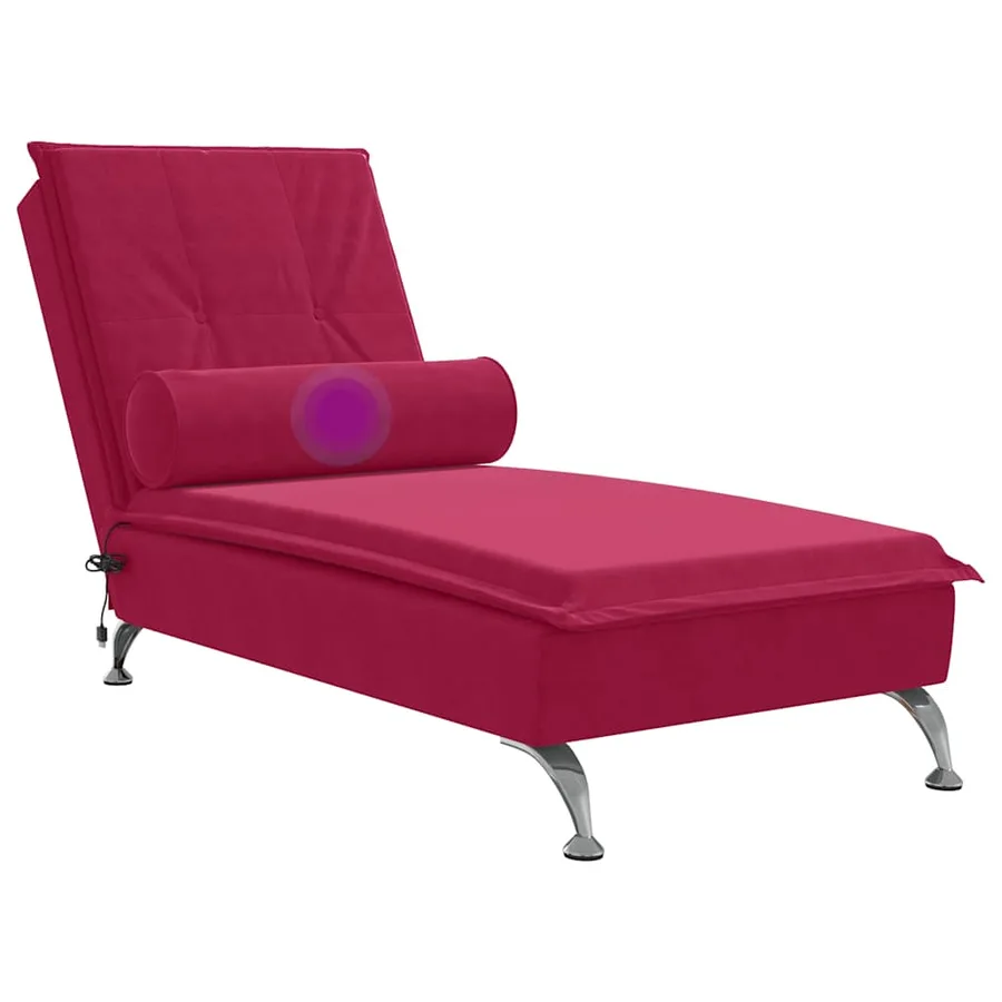 Chaise longue de massage avec traversin rouge bordeaux velours - 7