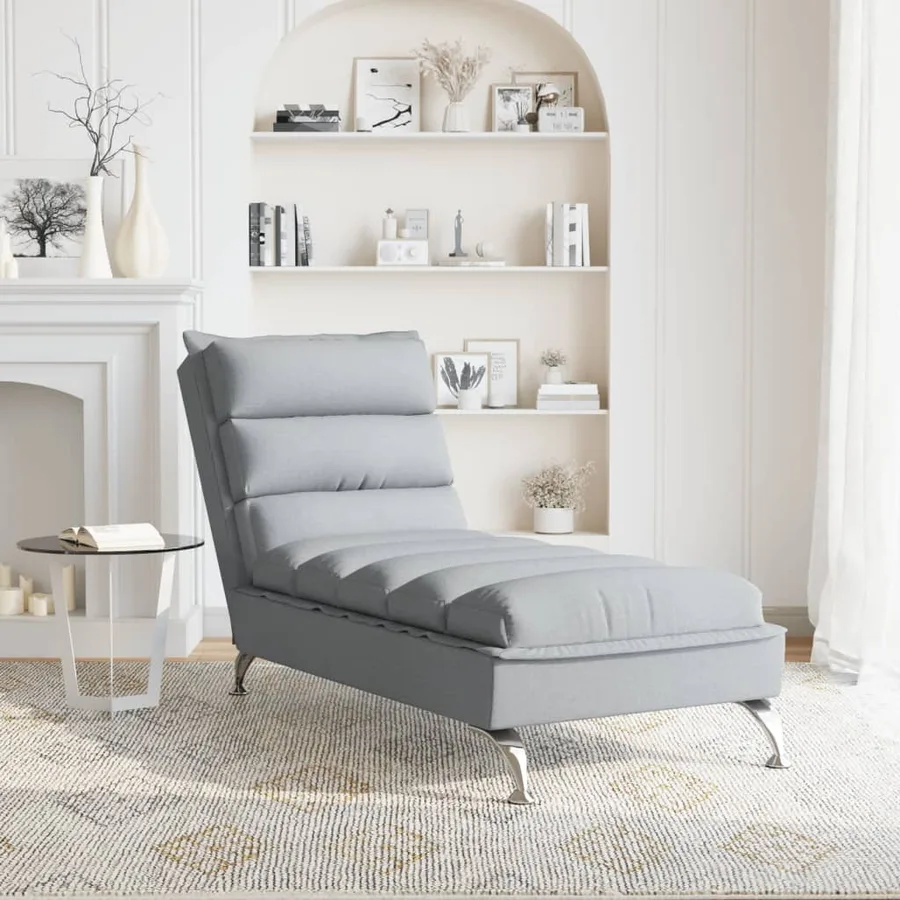 Chaise longue avec coussins gris clair tissu - 3