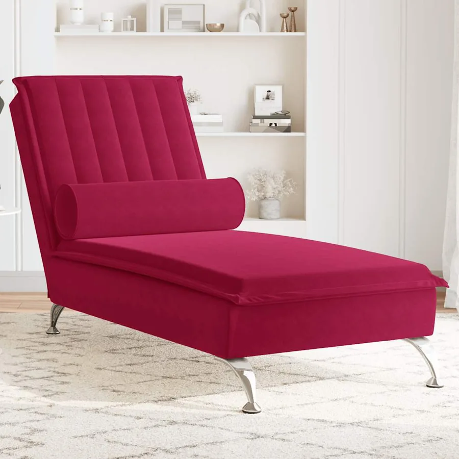 Chaise longue de massage avec traversin rouge bordeaux velours