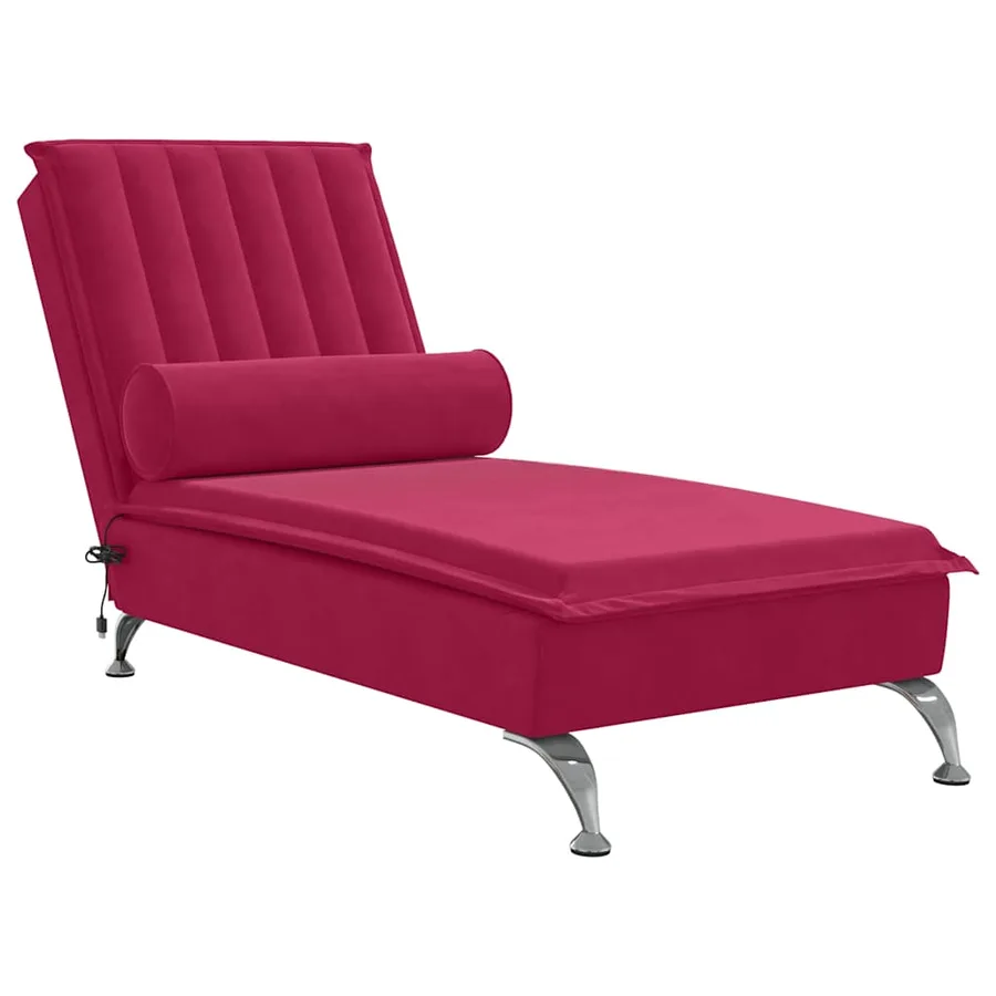 Chaise longue de massage avec traversin rouge bordeaux velours - 2
