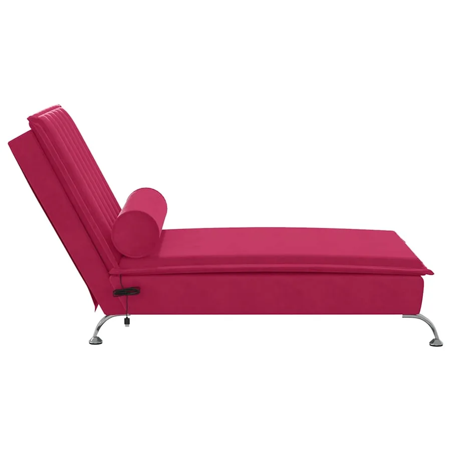 Chaise longue de massage avec traversin rouge bordeaux velours - 5