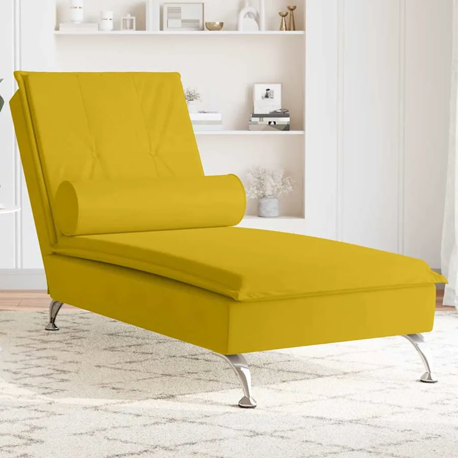 Chaise longue de massage avec traversin jaune velours