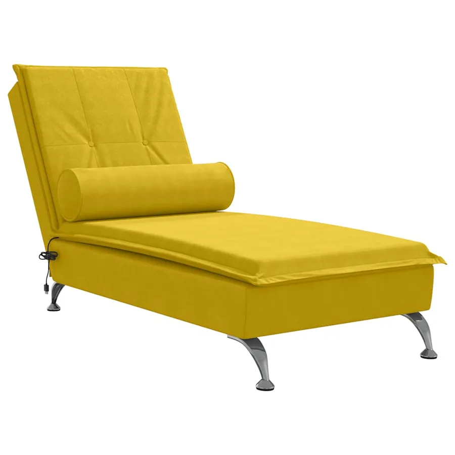 Chaise longue de massage avec traversin jaune velours - 2