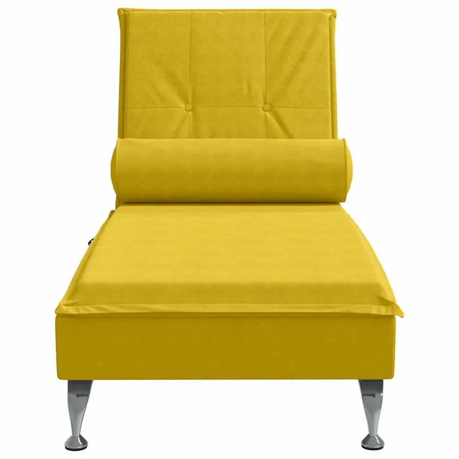 Chaise longue de massage avec traversin jaune velours - 4