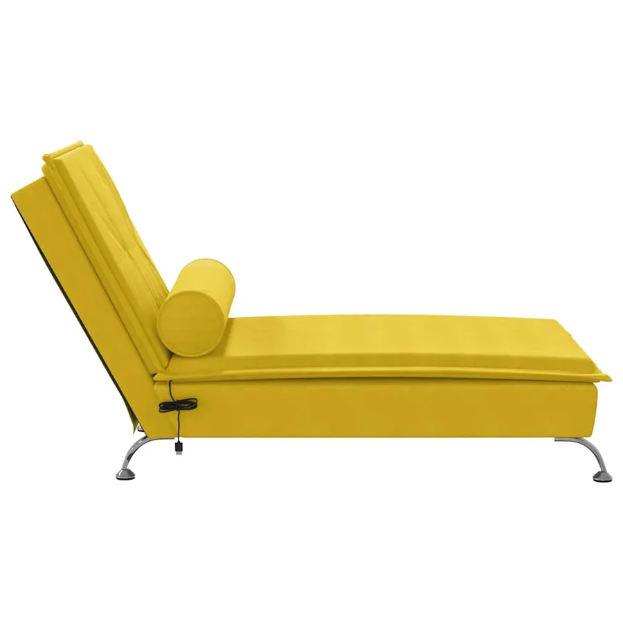 Chaise longue de massage avec traversin jaune velours - 5