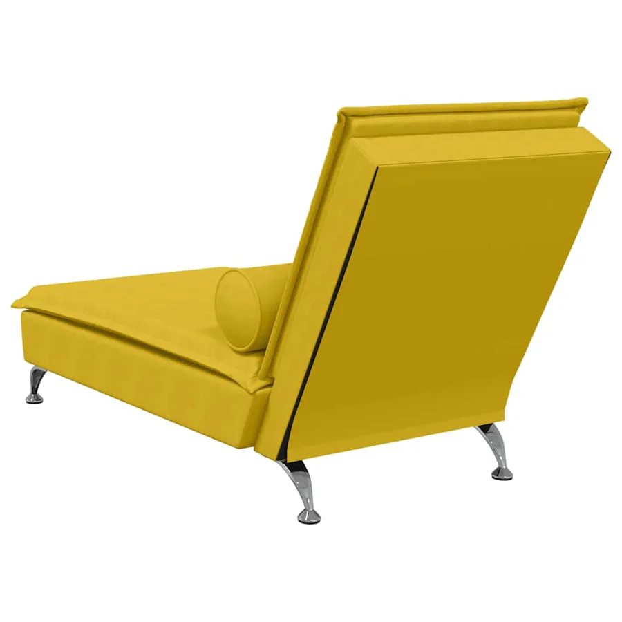 Chaise longue de massage avec traversin jaune velours - 6