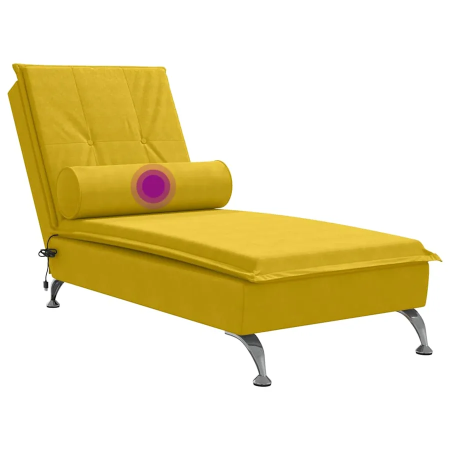 Chaise longue de massage avec traversin jaune velours - 7