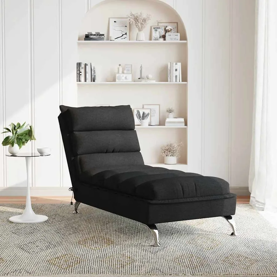 Chaise longue de massage avec coussins noir tissu - 3