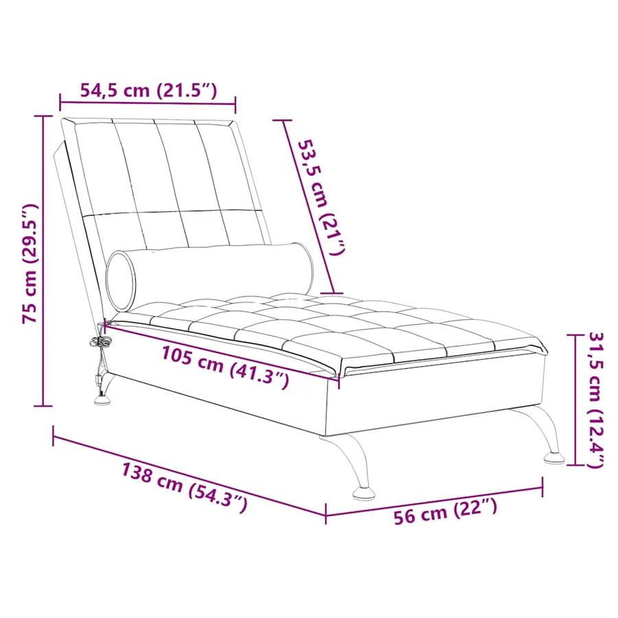 Chaise longue de massage avec traversin bleu tissu - 10
