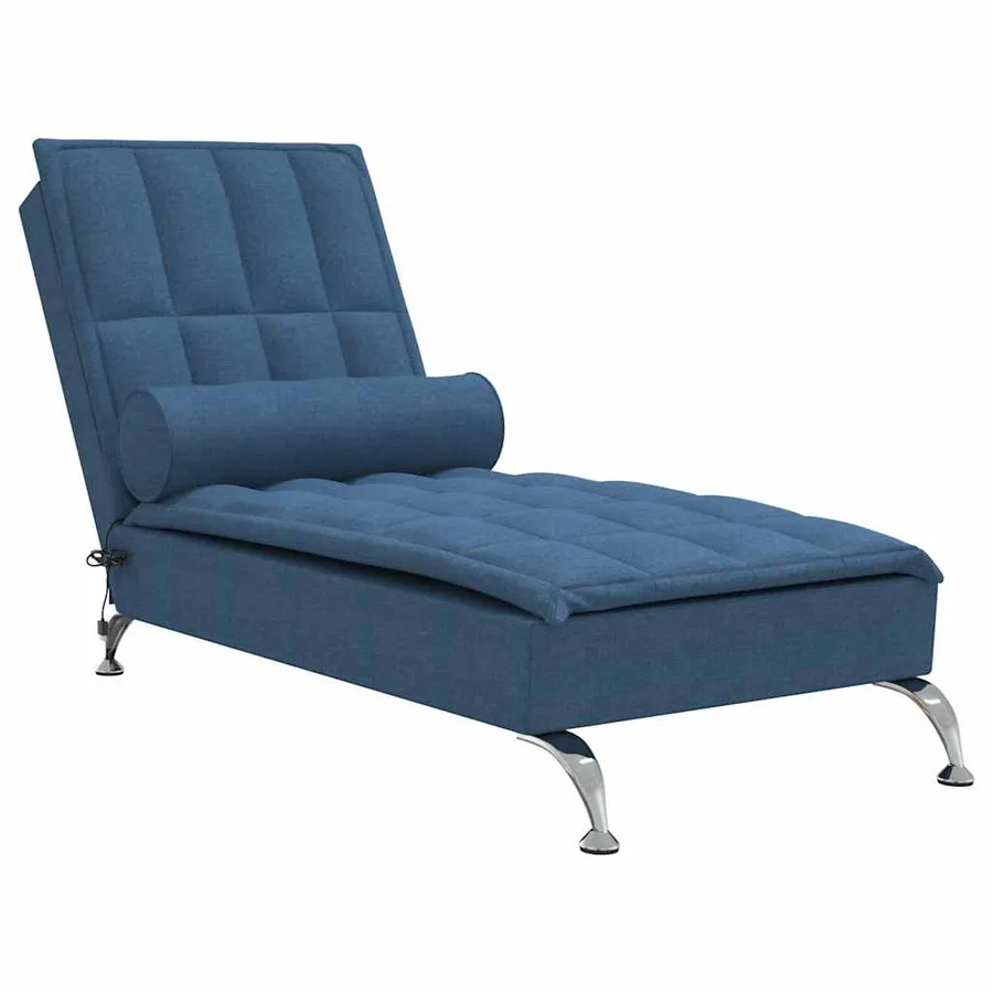 Chaise longue de massage avec traversin bleu tissu - 2
