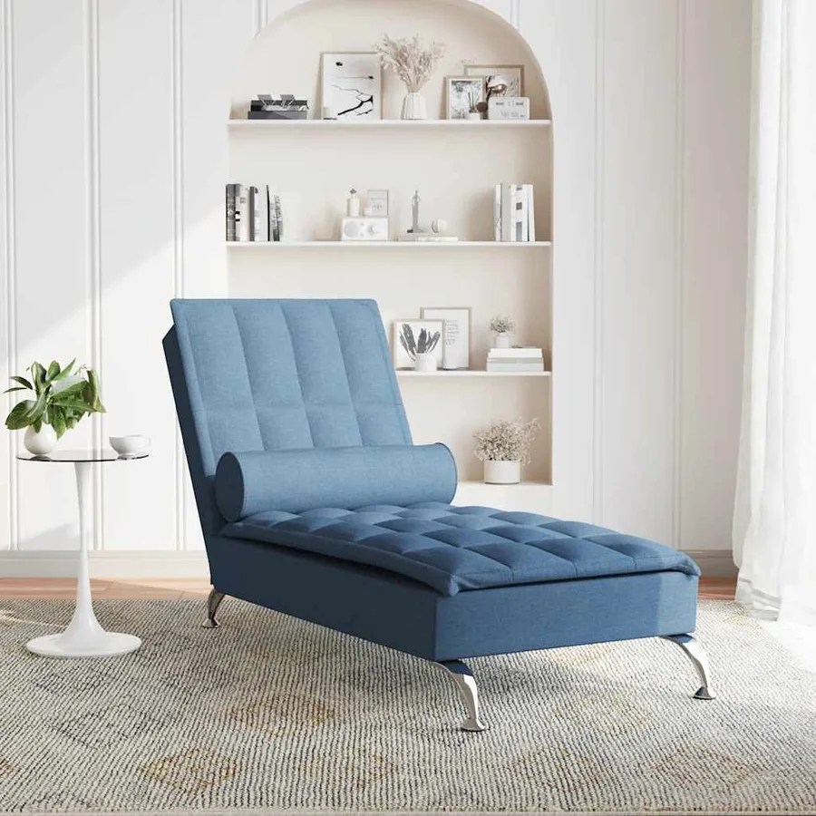 Chaise longue de massage avec traversin bleu tissu - 3