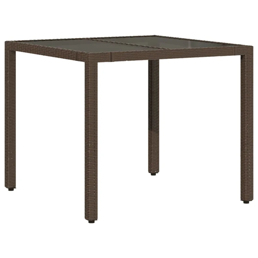 Table de jardin avec dessus en verre marron résine tressée - 2