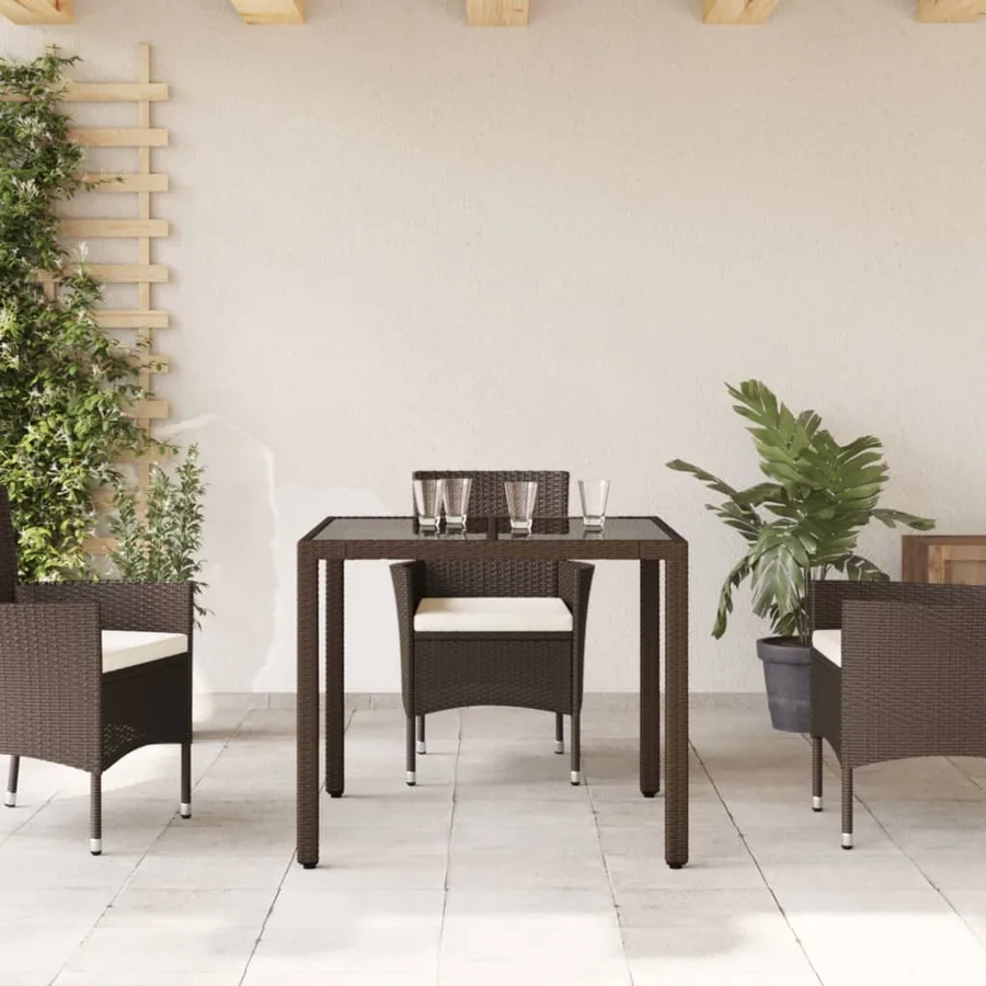 Table de jardin avec dessus en verre marron résine tressée - 3