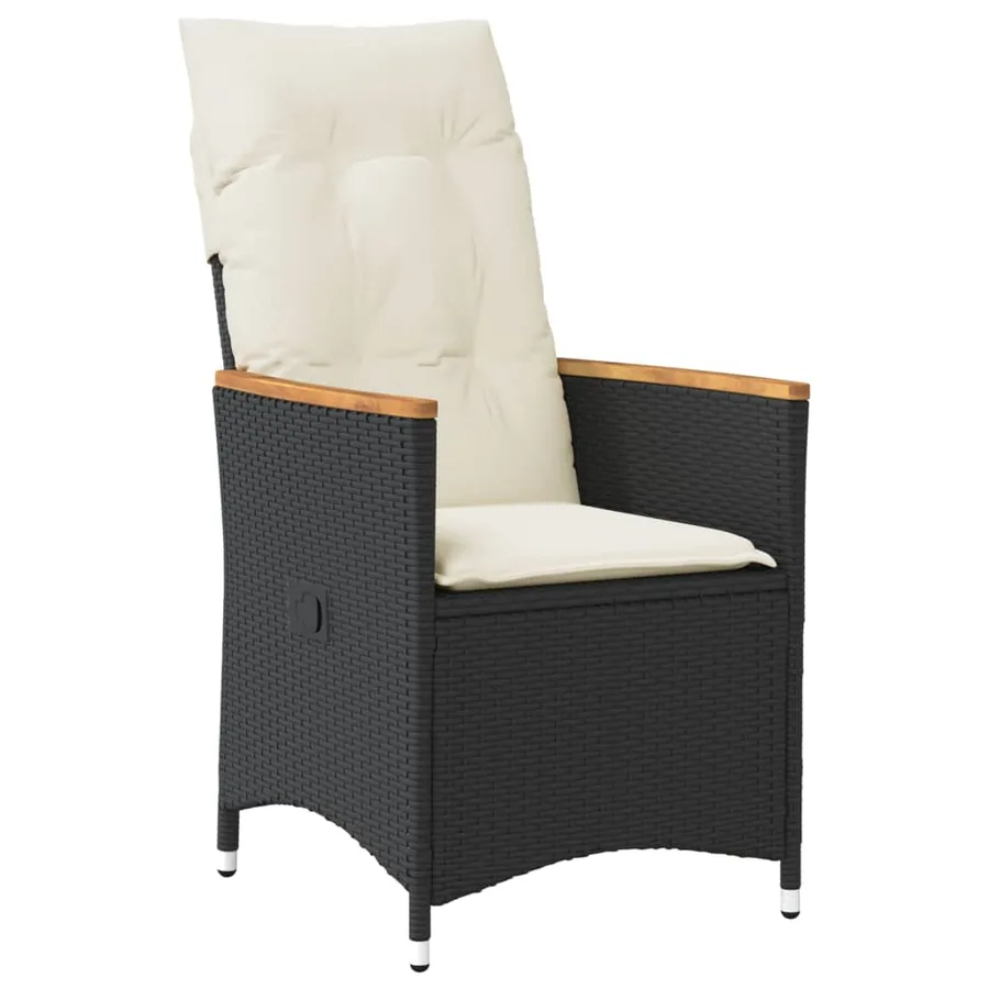 Chaise inclinable de jardin avec coussins noir résine tressée - 2