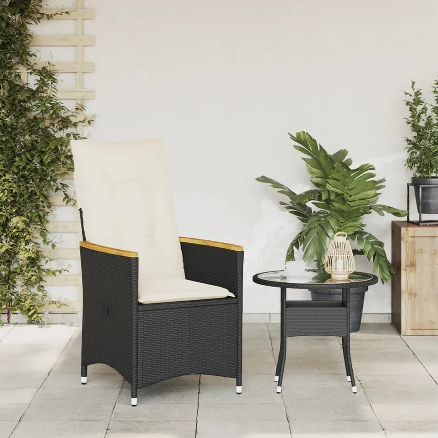 Chaise inclinable de jardin avec coussins noir résine tressée - 3