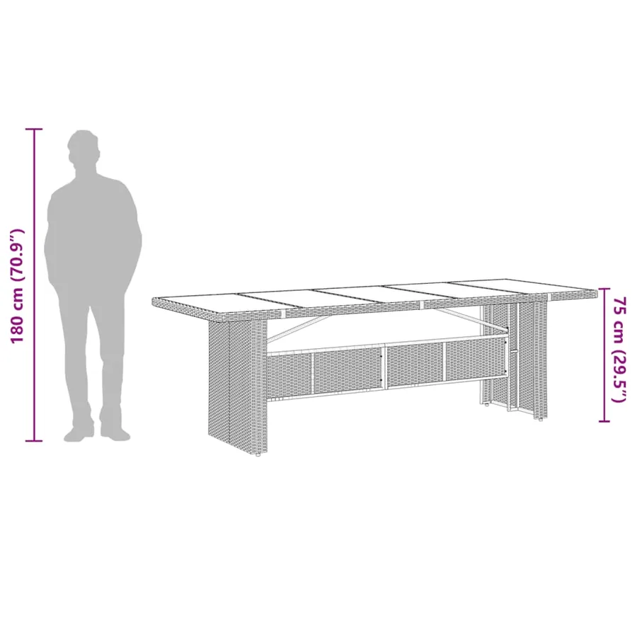 Table de jardin avec dessus en verre marron résine tressée - 10