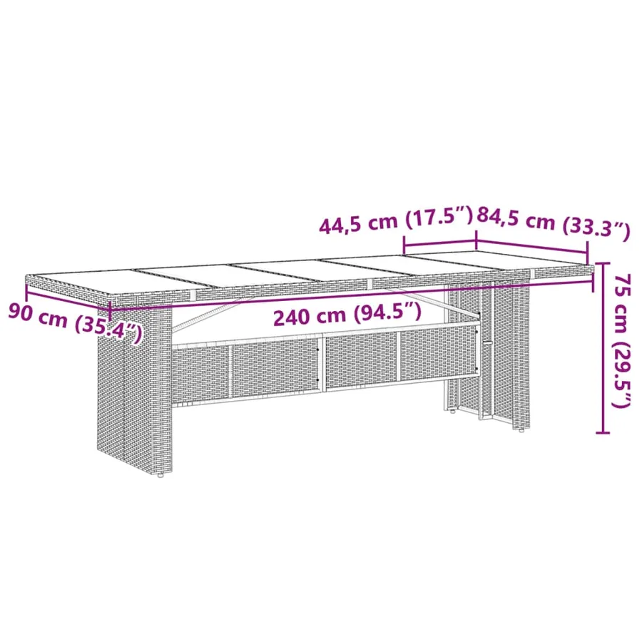 Table de jardin avec dessus en verre marron résine tressée - 11