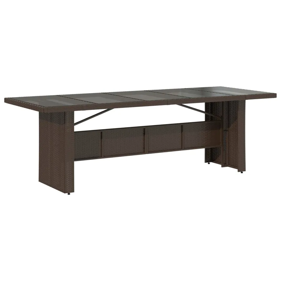Table de jardin avec dessus en verre marron résine tressée - 2