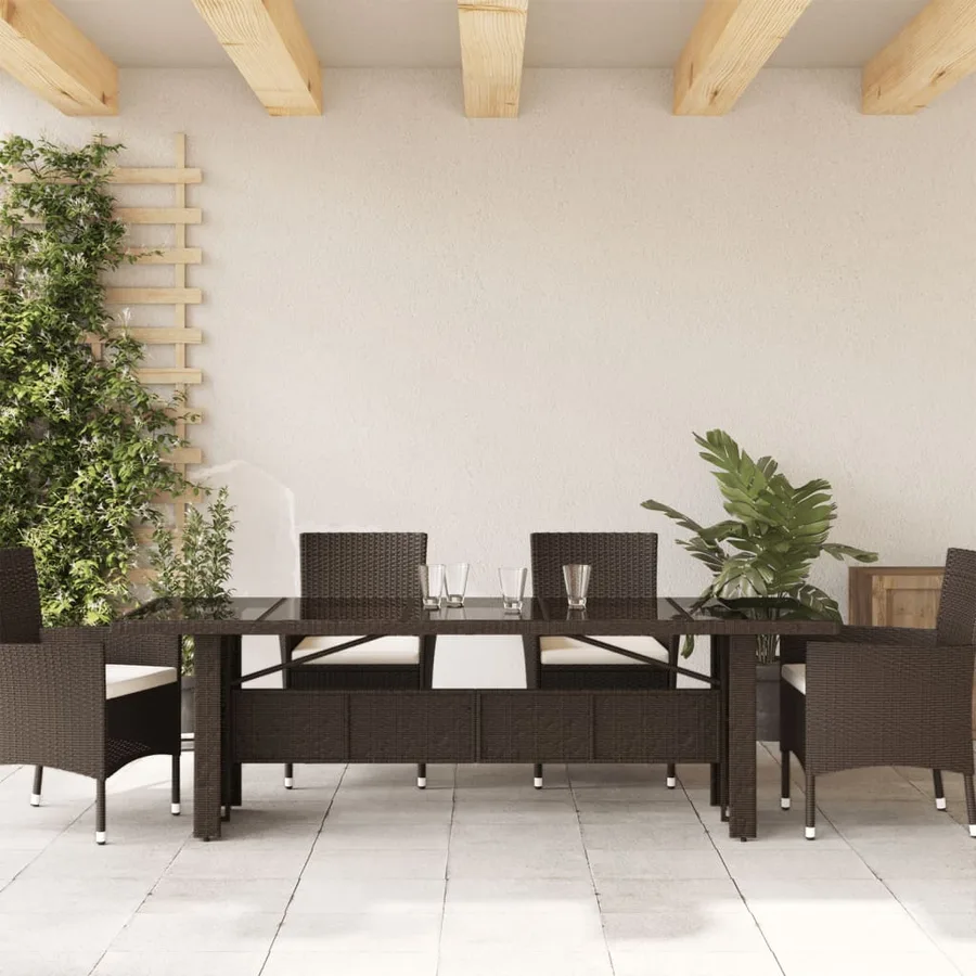 Table de jardin avec dessus en verre marron résine tressée - 3