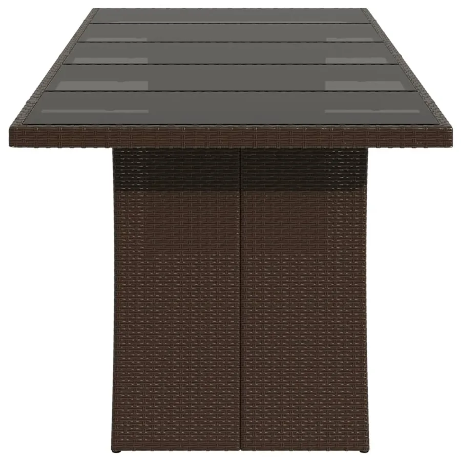Table de jardin avec dessus en verre marron résine tressée - 5
