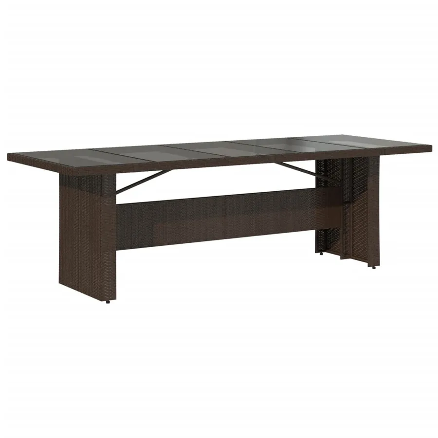 Table de jardin avec dessus en verre marron résine tressée - 6