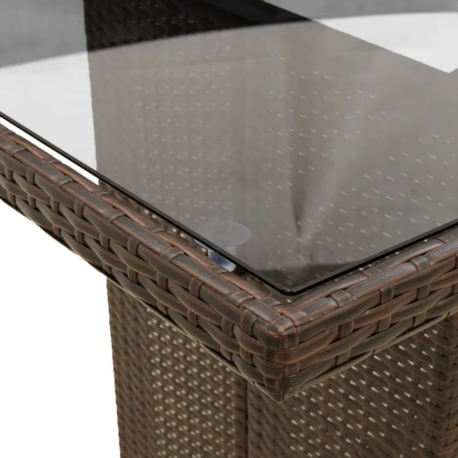 Table de jardin avec dessus en verre marron résine tressée - 9