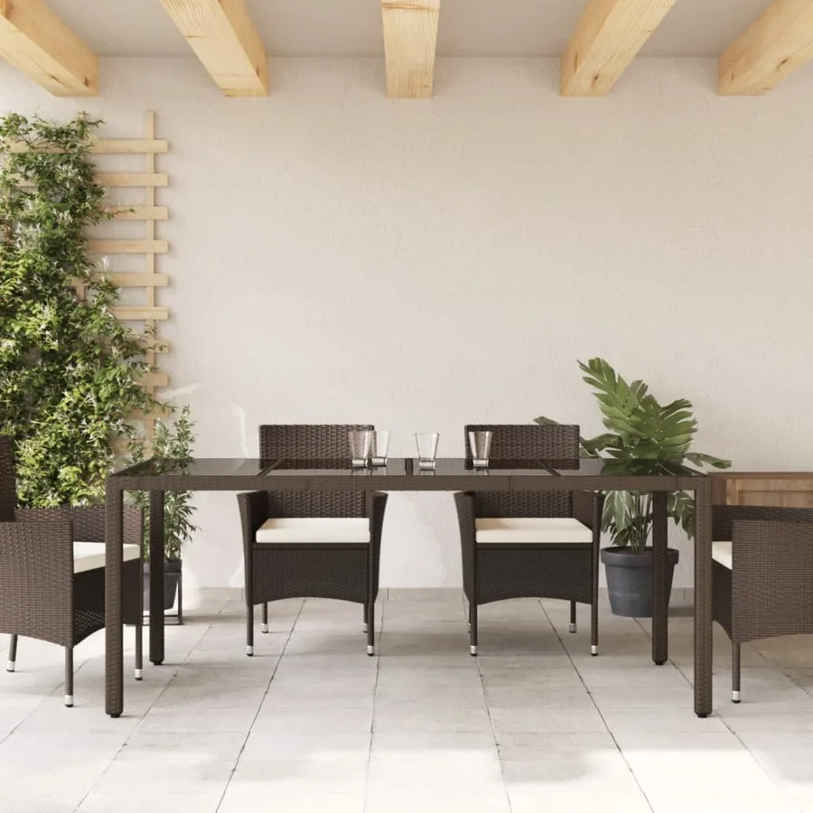Table de jardin avec dessus en verre marron résine tressée - 3