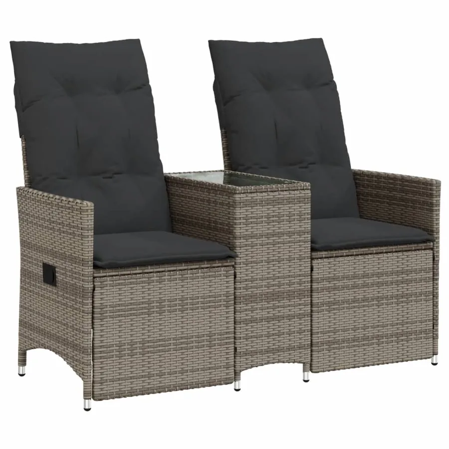Canapé de jardin inclinable 2 places avec table gris poly rotin - 2