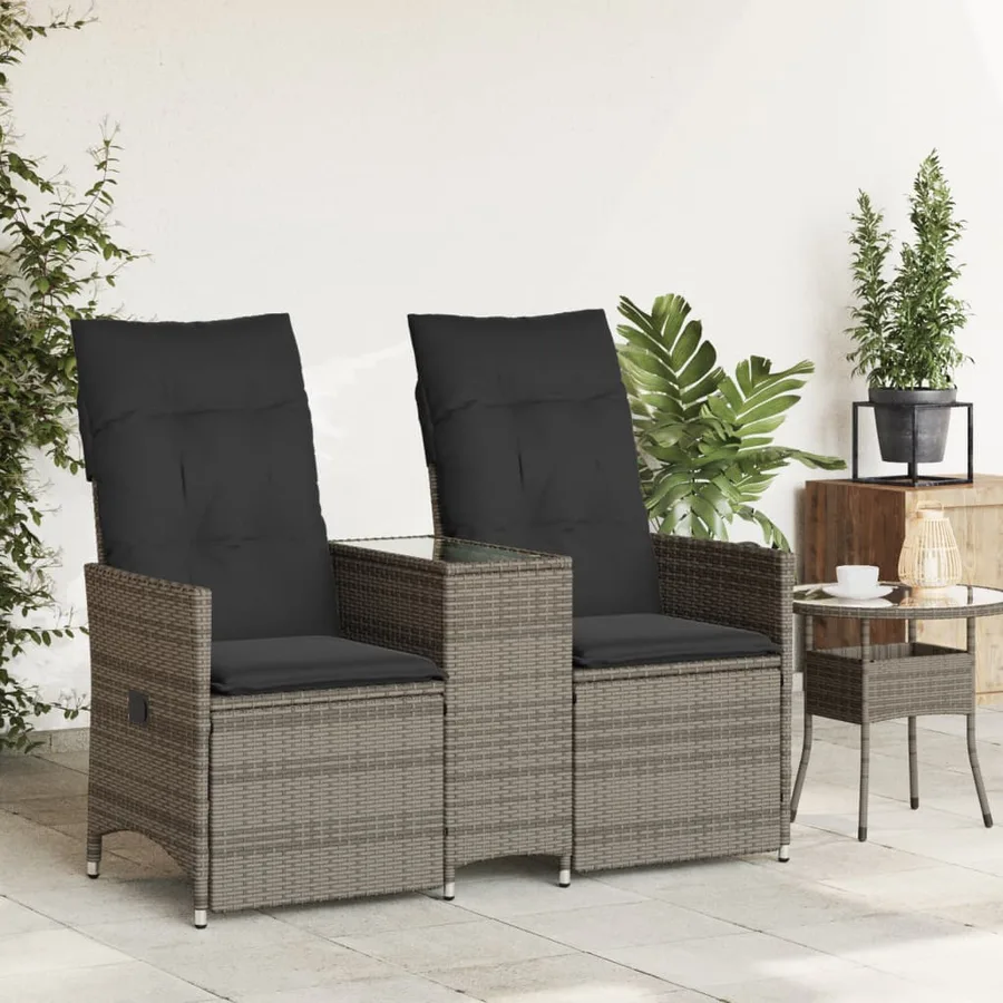 Canapé de jardin inclinable 2 places avec table gris poly rotin - 3