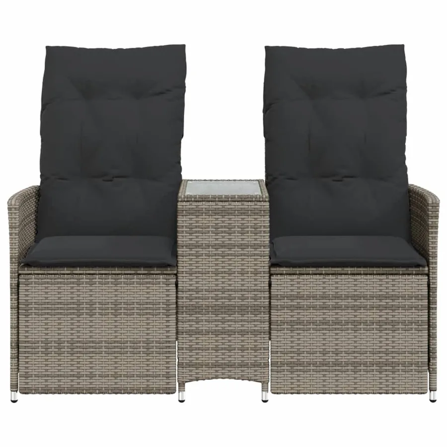 Canapé de jardin inclinable 2 places avec table gris poly rotin - 4