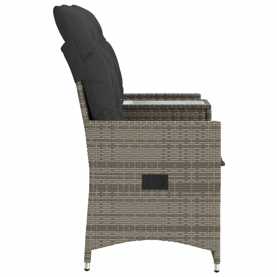 Canapé de jardin inclinable 2 places avec table gris poly rotin - 5