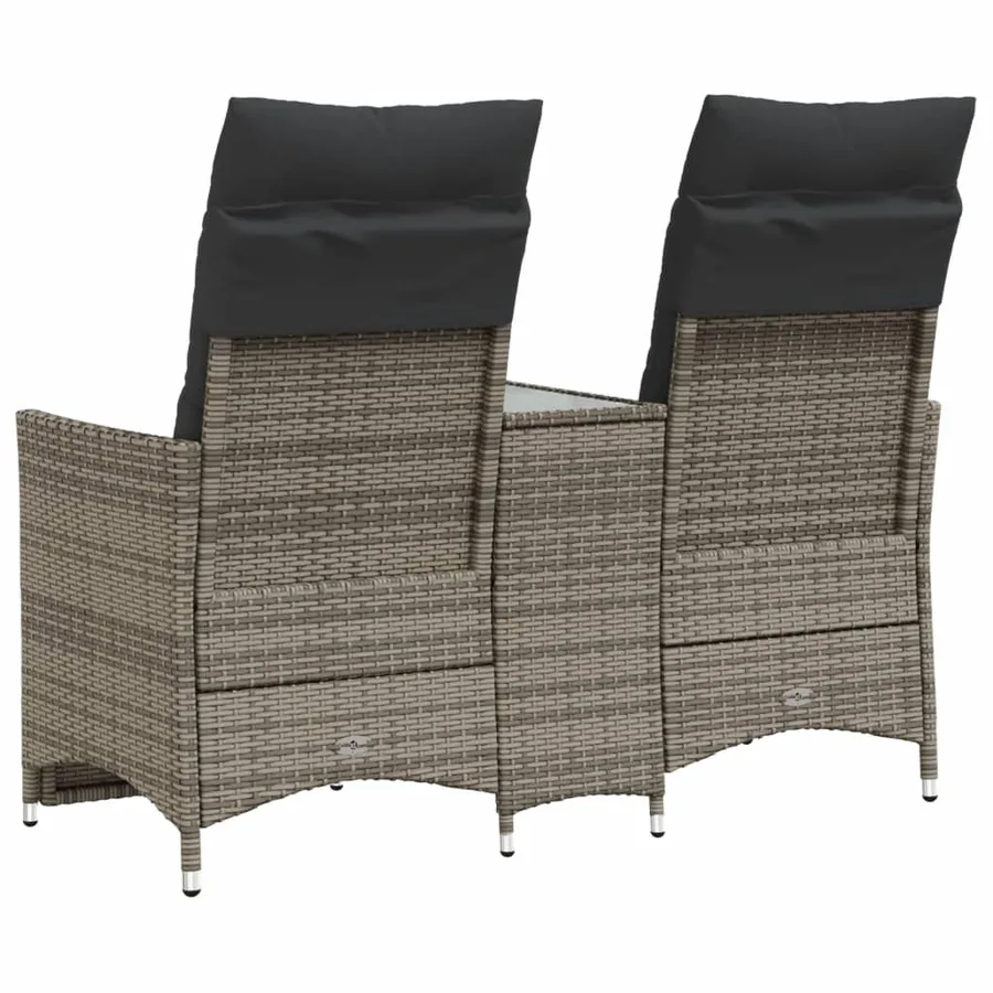 Canapé de jardin inclinable 2 places avec table gris poly rotin - 6