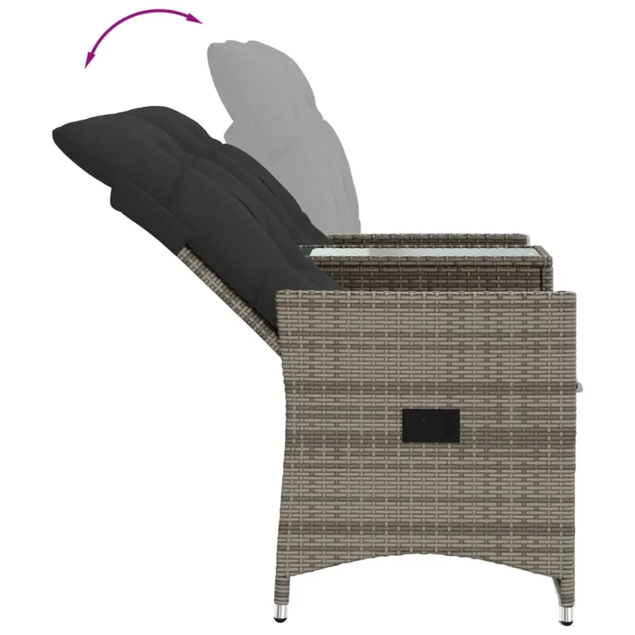 Canapé de jardin inclinable 2 places avec table gris poly rotin - 7