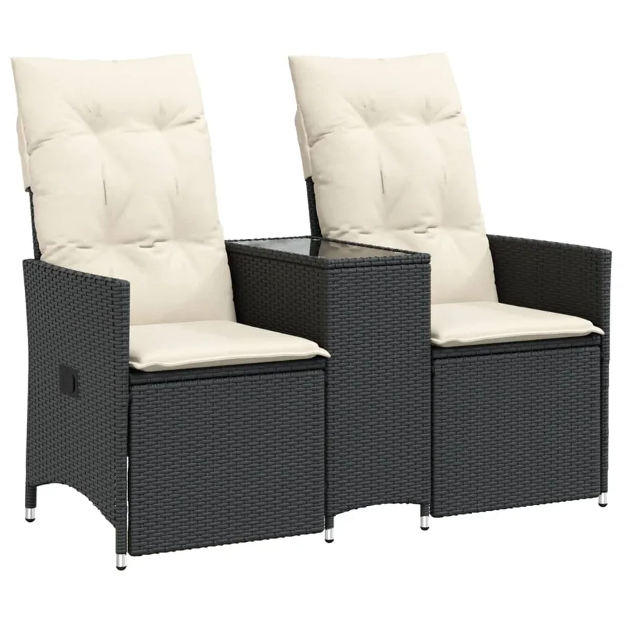 Canapé de jardin inclinable 2 places avec table noir poly rotin - 2
