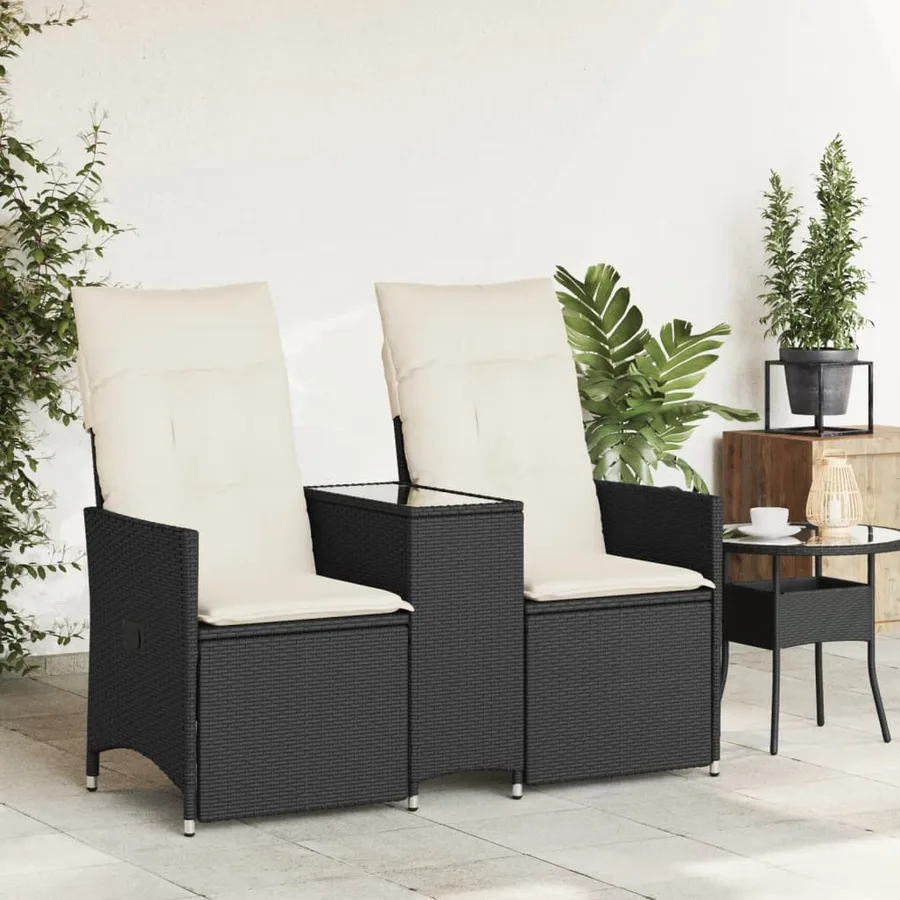 Canapé de jardin inclinable 2 places avec table noir poly rotin - 3